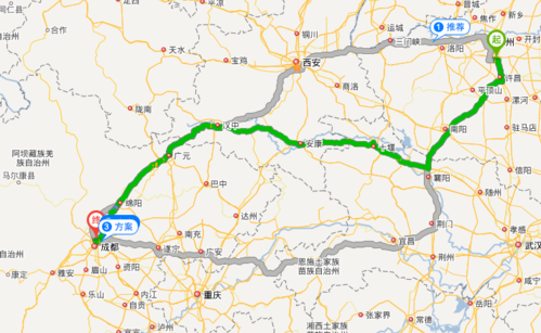 郑州到成都自驾车最佳线路 最好是高速