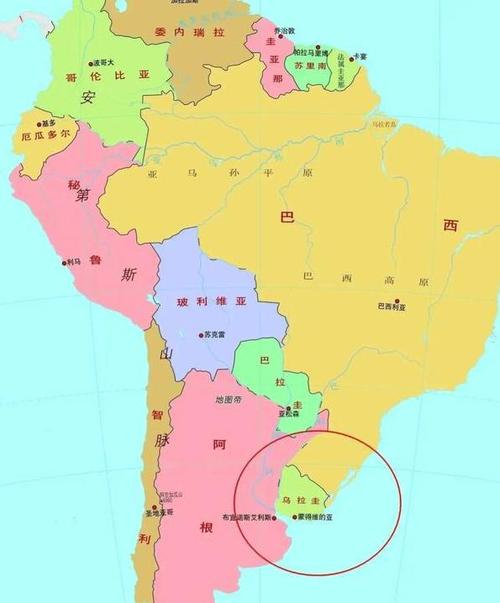 乌拉圭在地图上的位置