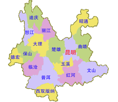 云南省各市州地图简称