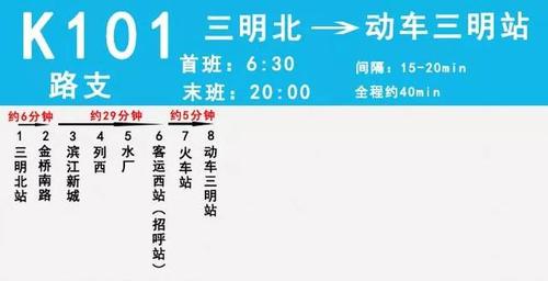 三明到三明北站公交k101末班车是几点