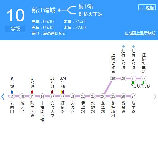 上海10号地铁线起点到终点