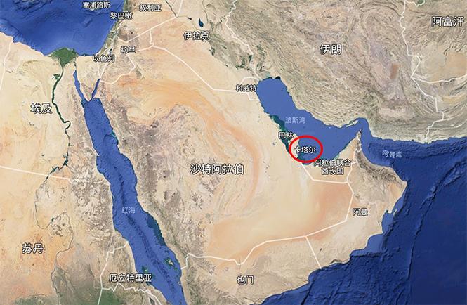 卡塔尔在世界地图的位置