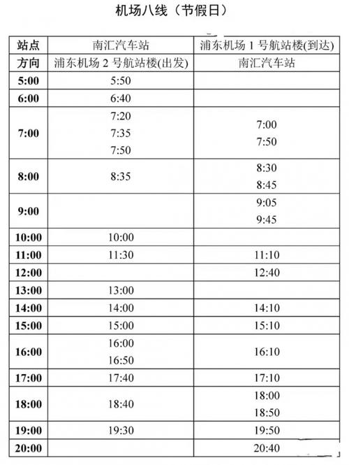 浦东机场到上海南站大巴时刻表