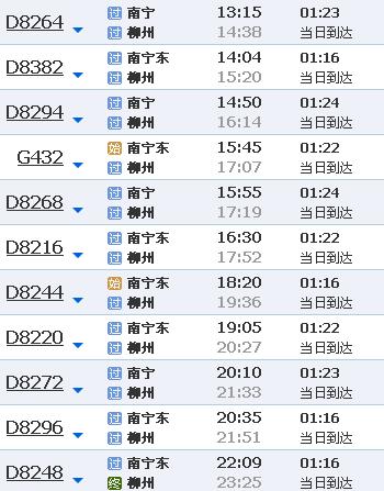 南宁到柳州高铁的具体时间