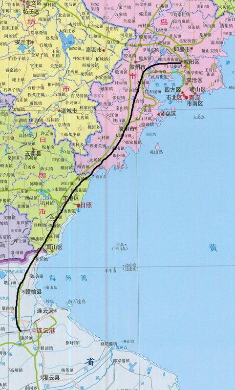 求从潍坊到青岛胶南市的地图